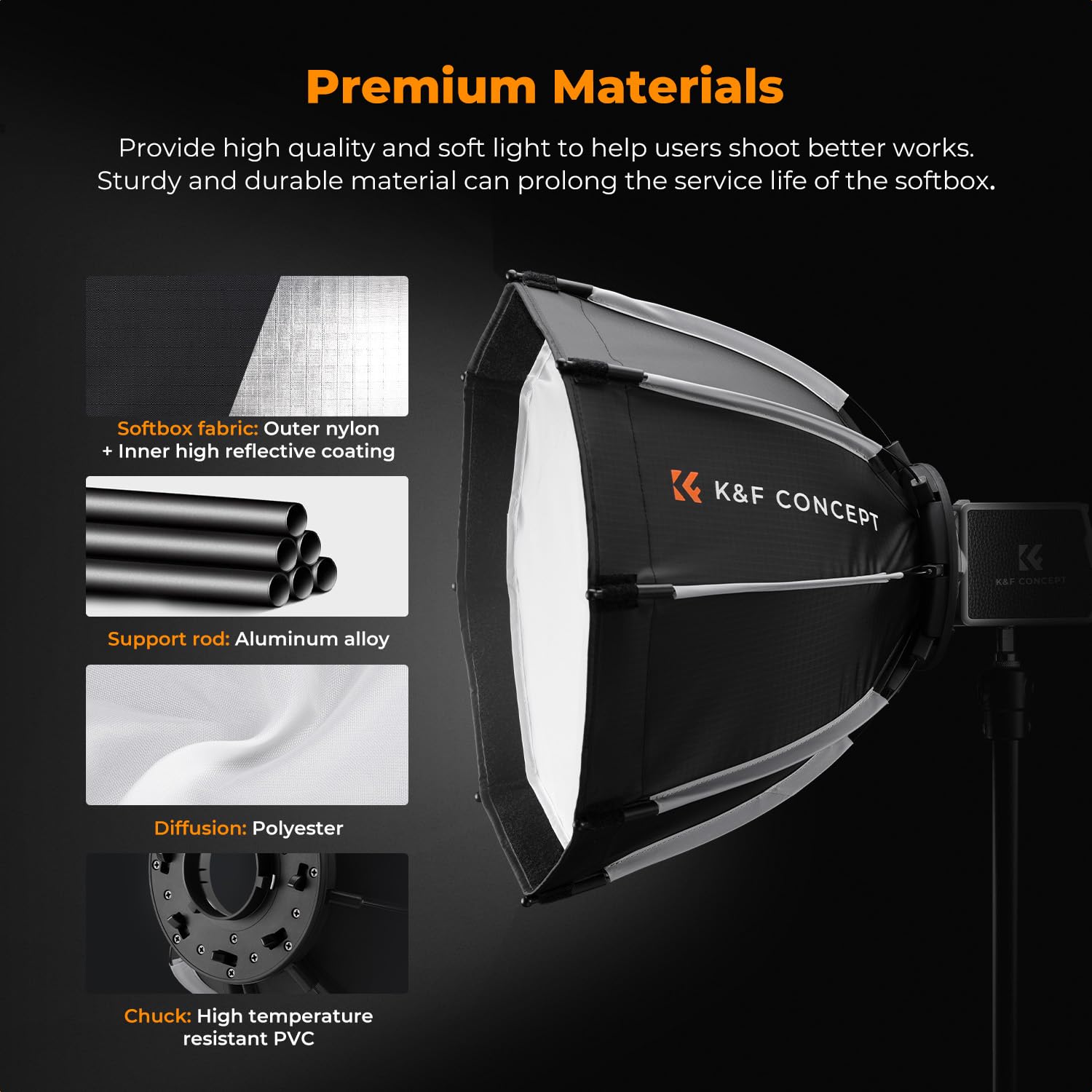 K&F CONCEPT Mini Softbox Octogonal 40cm Bowens para Estudio | Montura Bowens, difusor suave, portable compacto, fotografía retrato producto vídeo, LK04