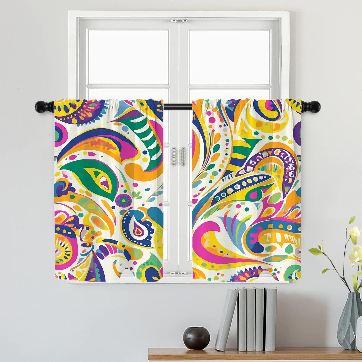 Batmerry Environment Misty Atmosphere Tier Curtains, Forested Area Natural Beauty Cafe Curtain Short Kitchen Drapes Small Valance for Bathroom, 2 Pack 26X24 Inches