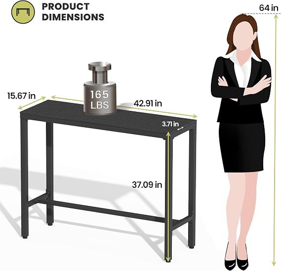 Outdoor Bar Table, 43 Rectangular Pub Table with Waterproof Top