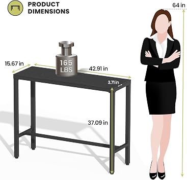 Outdoor Bar Table, 43 Rectangular Pub Table with Waterproof Top