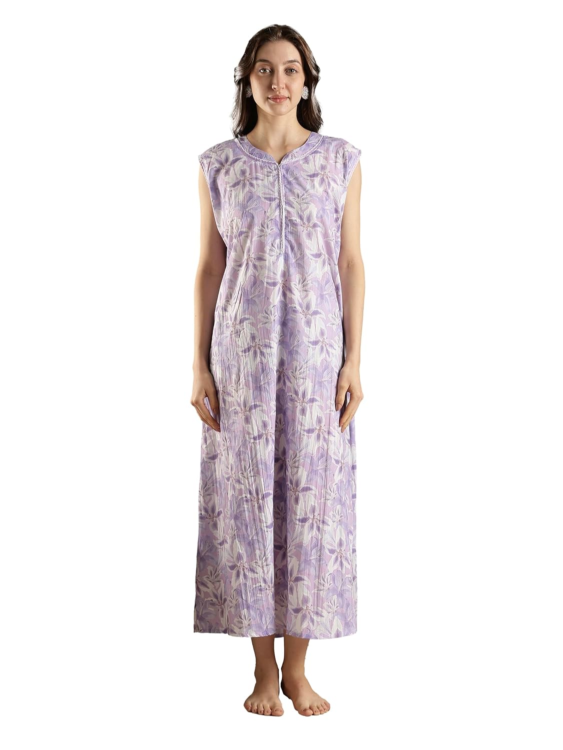 9shines Label Stylish Digital Crush Sleeveless Nighty for Women | Floral Print Nightdress | Fancy Night Gown with Pocket &...