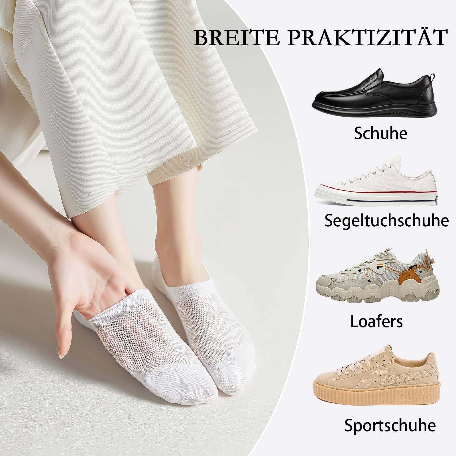 Generisch 6 Paar Unsichtbare Socken Herren mit Silikon Fersenkleber - 100 Baumwollgefühl, Atmungsaktive Sneaker Socken mit Netz-Optik, Geruchshemmend, Antipilling, Flache Naht (EU 38-43)
