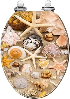 Elongated Toilet Seat Seashell Resin Toilet Seat with Quietly Close Quick Release Hinges Decorative Toilet Seat with Cover Easy to Clean and Install Beach Theme Decor Nautical Decor