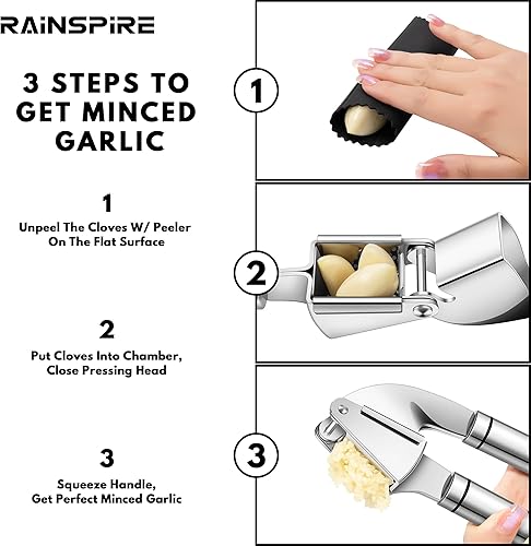 Miniatura 5 de Prensa de ajo de acero inoxidable de alta calidad, herramienta para picar ajos, herramienta trituradora de ajo, trituradora de ajos, incluye pelador