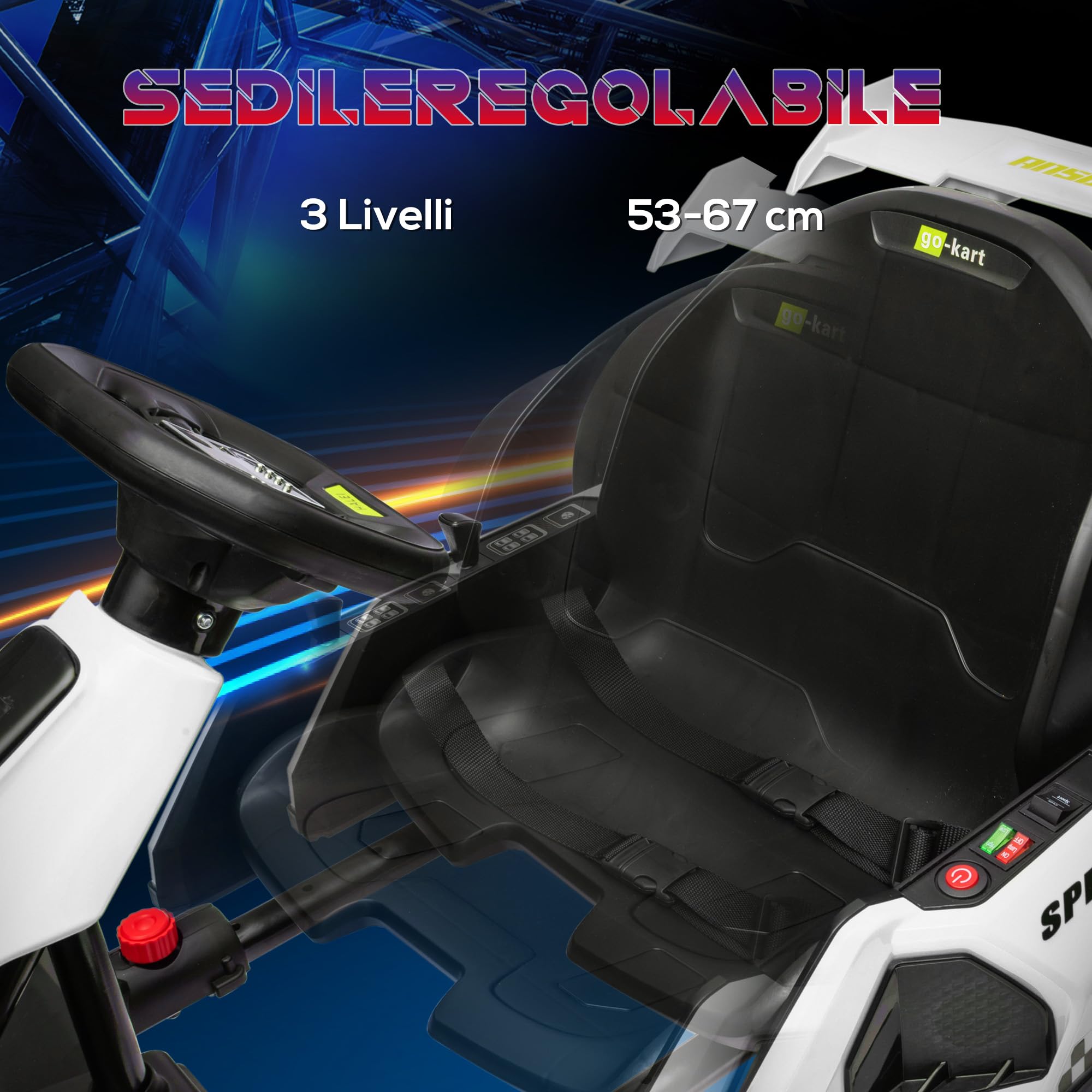 HOMCOM Go Kart Elettrico Bambini 24V 2 Motori Drift Sedile Regolabile Bianco