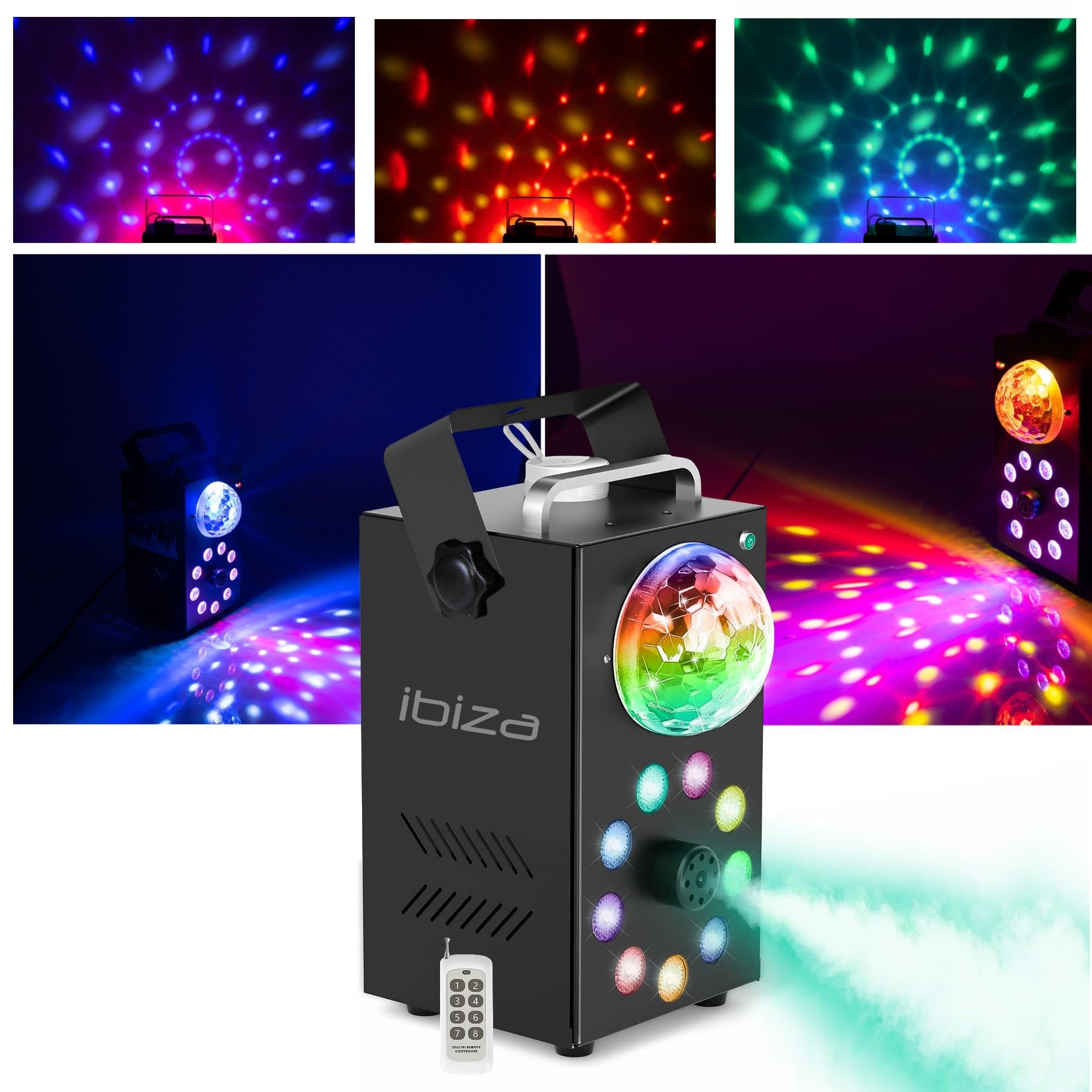 Générique Pack Lumières IBIZA LIGHT - Ensemble Jeux Lumières Stroboscope Astro Derby - Machine Fumée LEDS RGB FOGGY-ASTRO Soirée Cadeau Fête