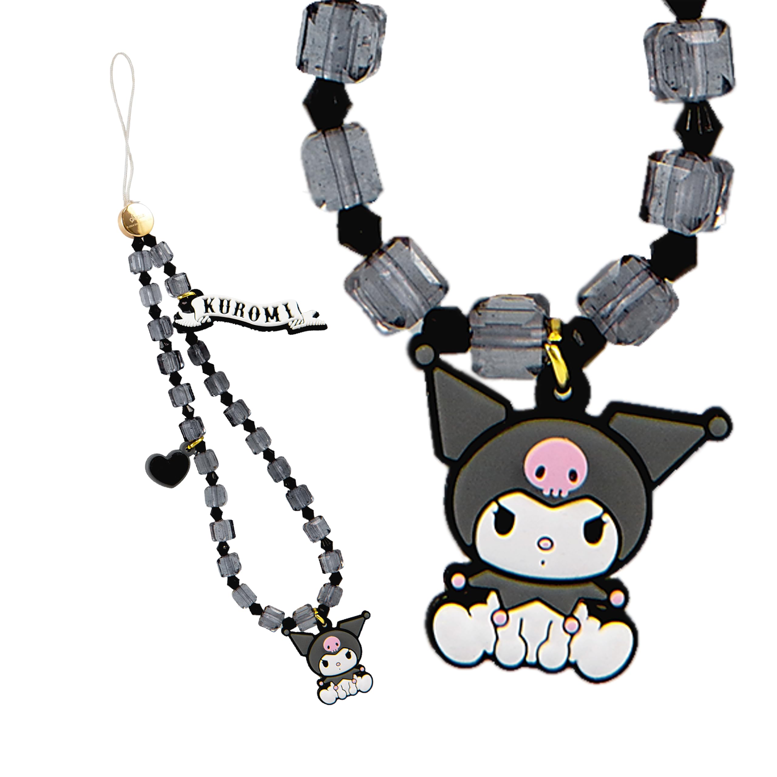 Sonix x Sanrio Beaded Phone Charm | Beaded Wristlet, Universal Phone Strap, and Detachable Cell Phone Lanyard with Silicone Charms | Kuromi