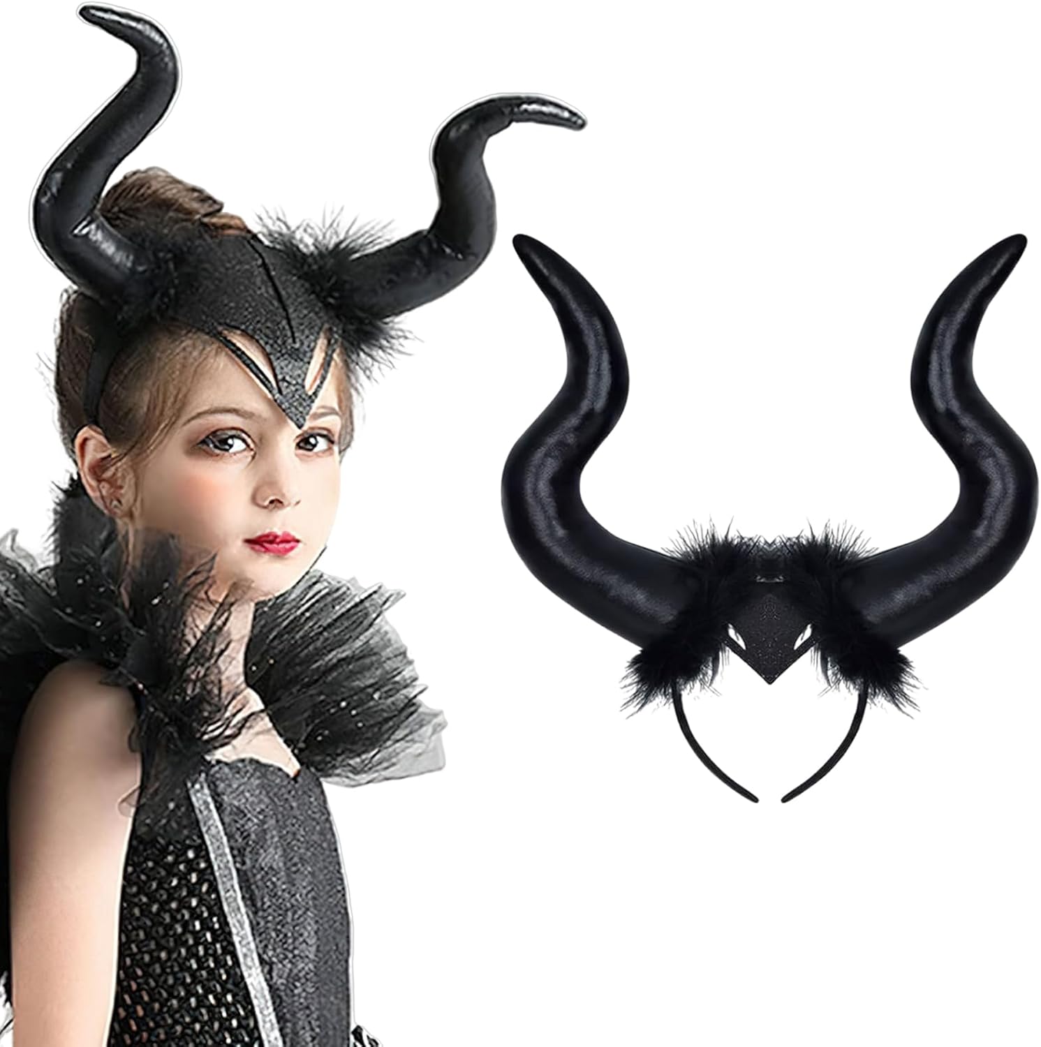 AUOCATTAIL Devil Horns Maleficent Horns Black Long Women Horns Cosplay Costume Deluxe Magic With Headpiece for Easter Cosplay Carnival Mardi Gras Photo Shoot