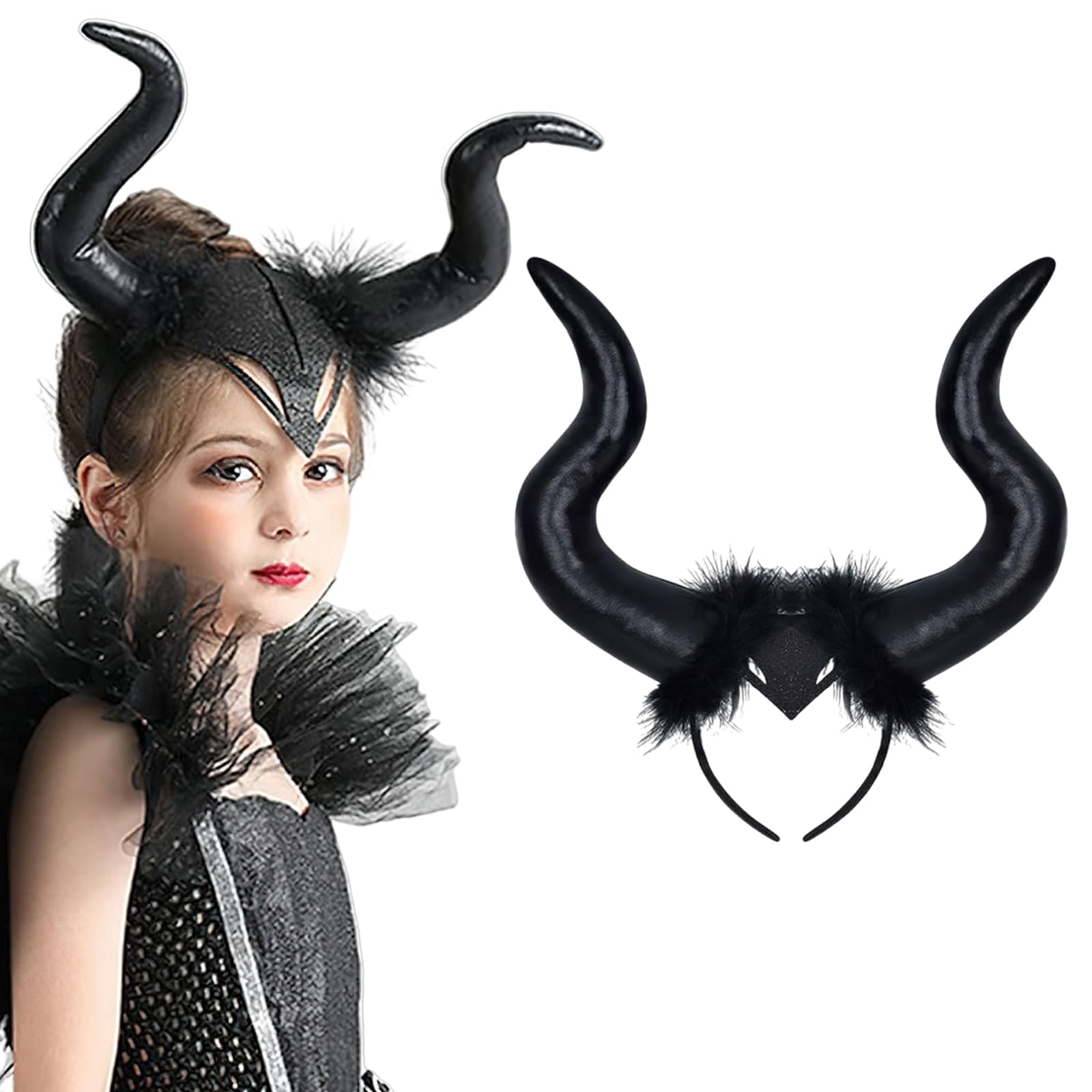 Devil Horns Maleficent Horns Black Long Women Horns Cosplay Costume Deluxe Magic With Headpiece for Easter Cosplay Carnival Mardi Gras Photo Shoot