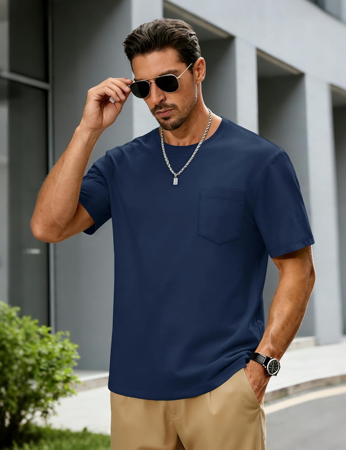 MAGNIVIT Men's Cotton Pocket Tee Shirts Soft Crew Neck Solid Color T Shirt Casual Short Sleeve Summer Basic Tops - Image 2