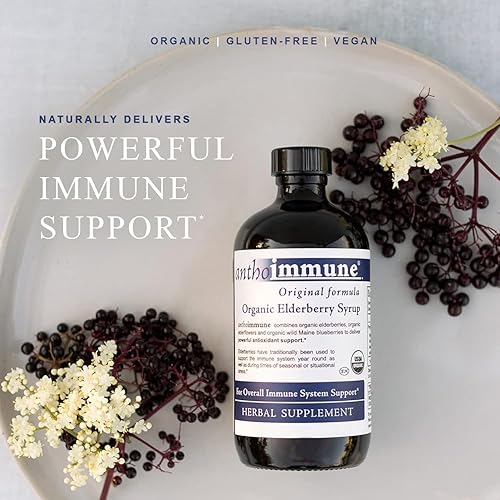 Miniatura 7 de anthoimmune Maine Medicinals - Suplemento orgánico de apoyo inmunológico de jarabe de saúco, certificado por USDA, fórmula de baya de saúco negro