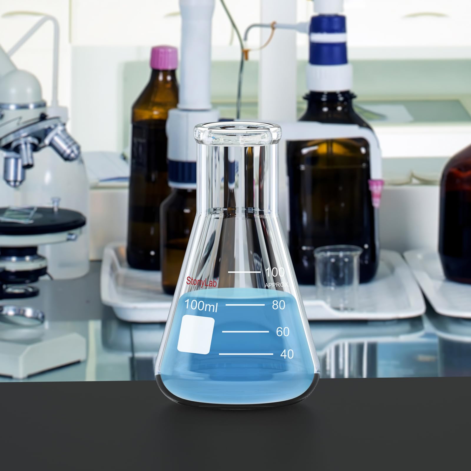 stonylab 1er-Pack 100 ml Erlenmeyerkolben aus Glas, Schwere Wand und Schmalem Mund, Labor Kolben Erlenmeyer Flask mit Robustem Rand