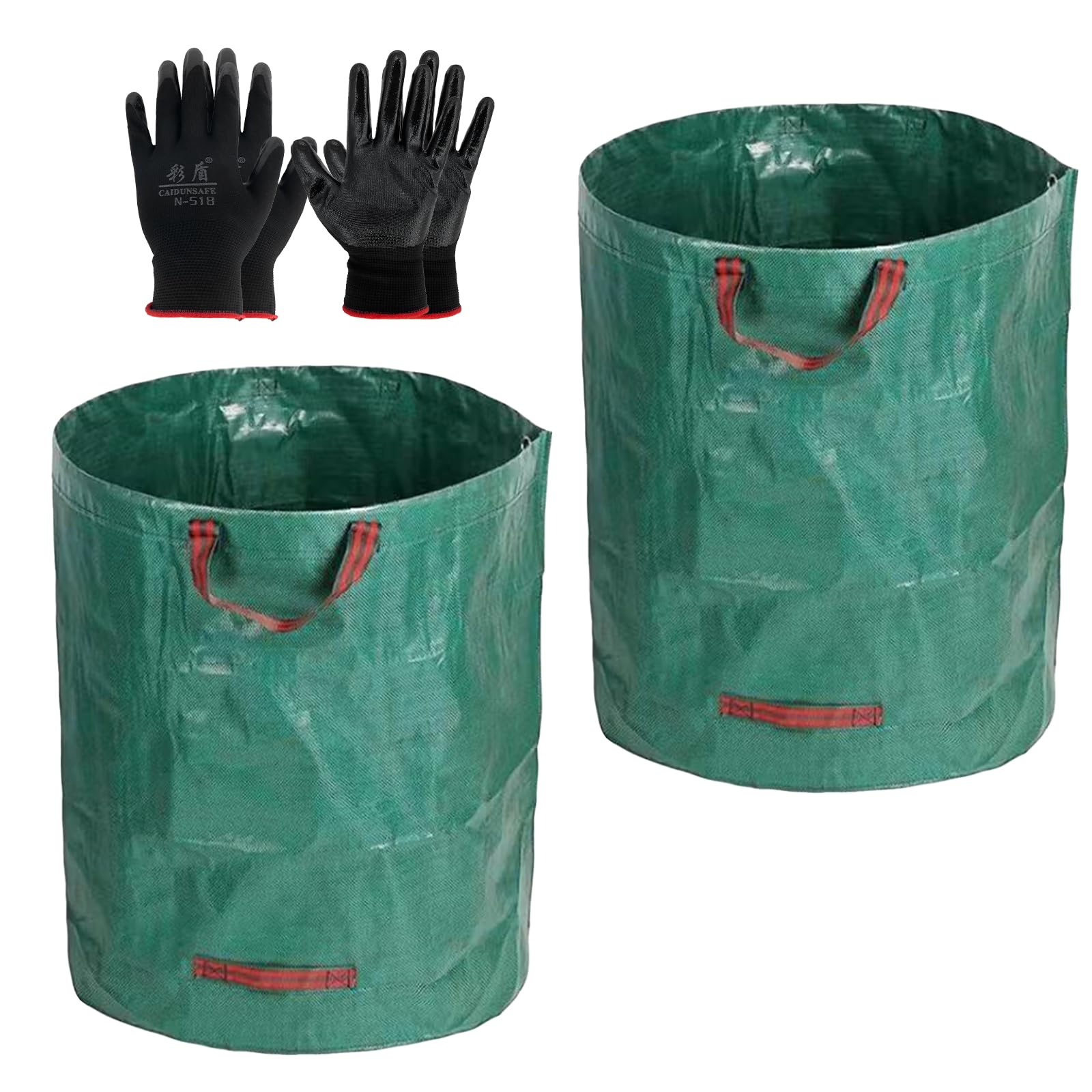 Mozziibazy 2 PCS 72 Gallon Yard Waste Bags, Reusable Lawn and Leaf Bags Heavy Duty Garden Bags with 2 Pair Gloves for Clean Up Outdoor Debris Leaves