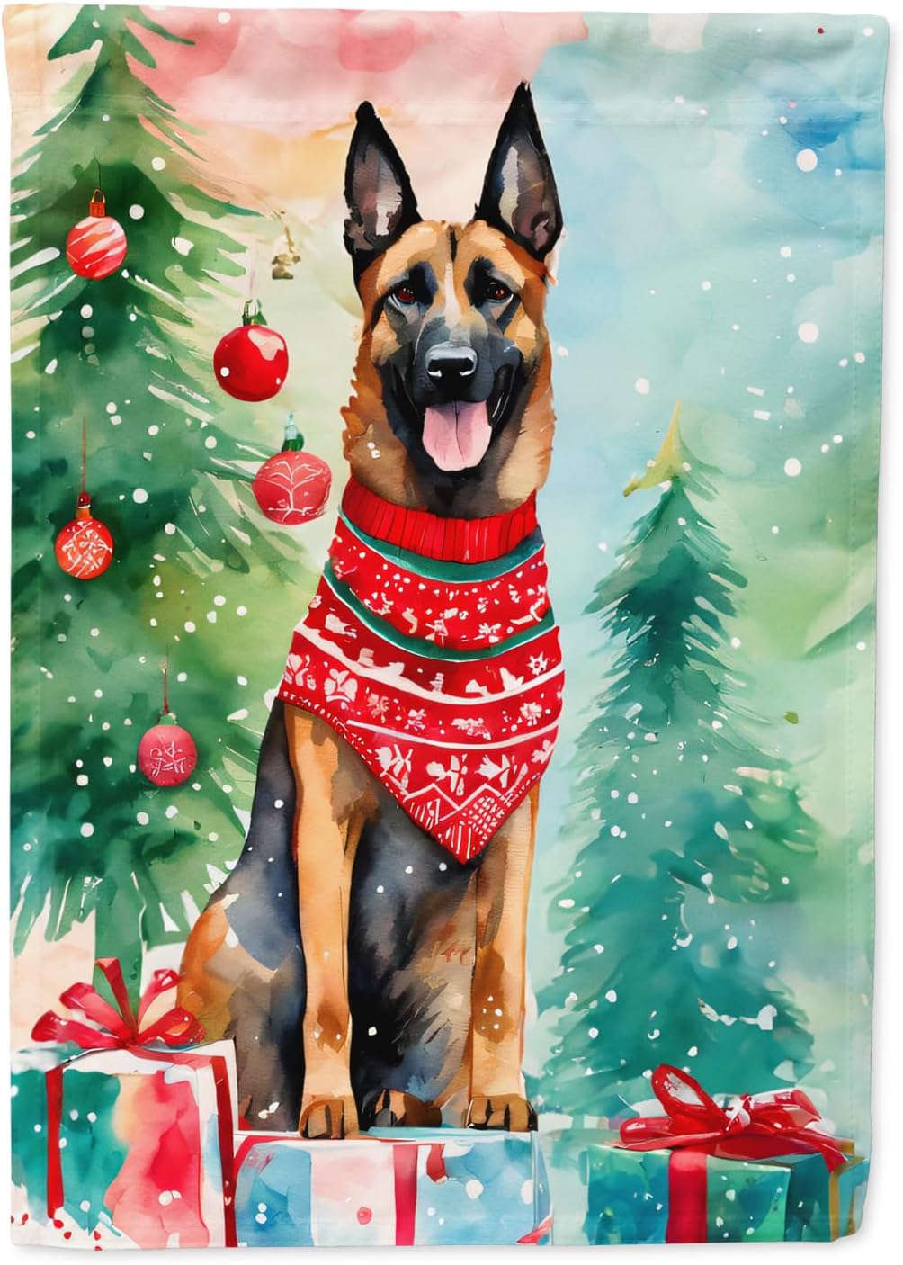Caroline's Treasures DAC3359CHF Belgian Malinois Christmas House Flag Large Porch Sleeve Pole Decorative Outside Yard Banner Artwork Wall Hanging, Polyester, House Size, Multicolor
