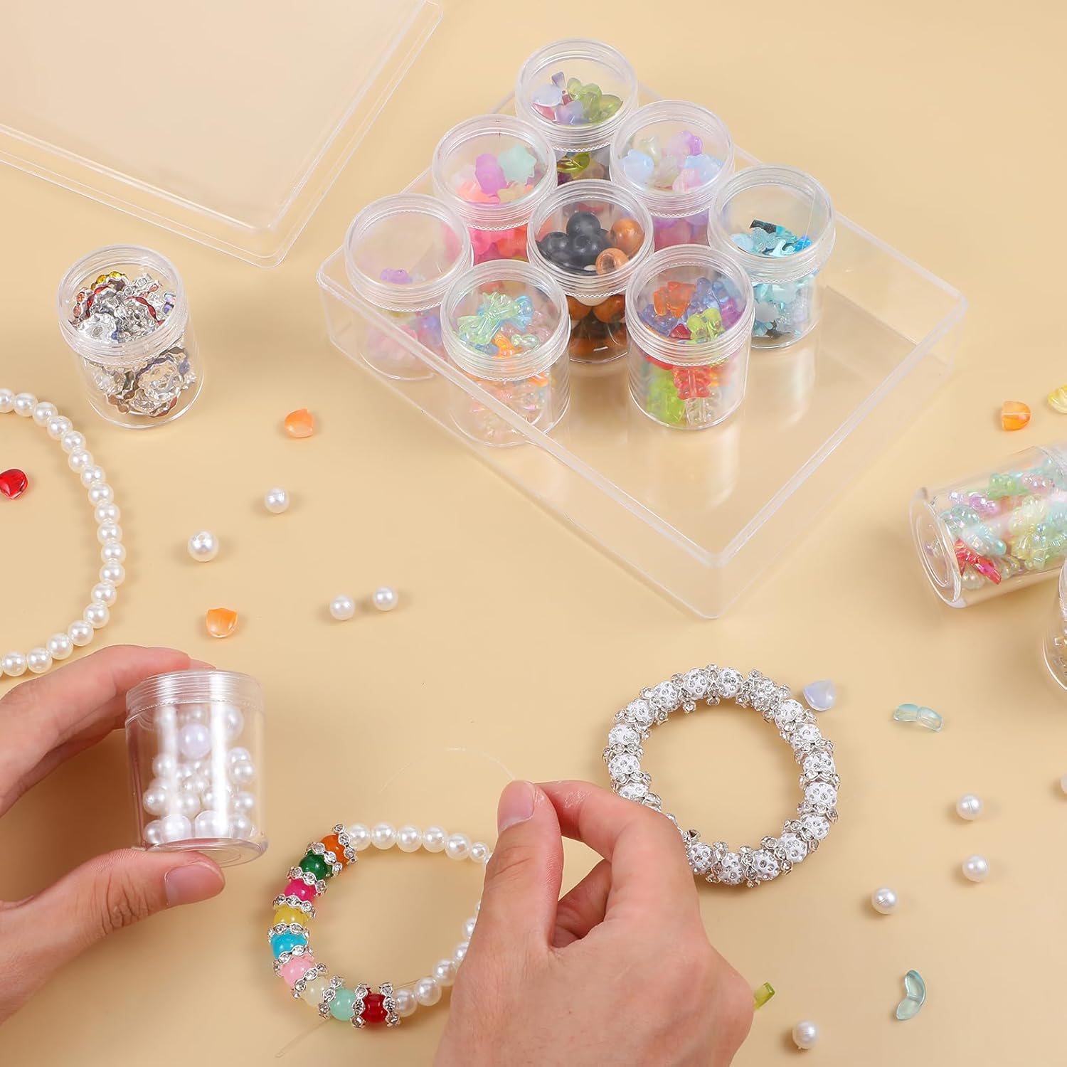 2 Pack Clear Plastic Bead Storage Containers 12 Grids Portable Small Diamond Art Painting Organizer Box with Screw Lids for Jewelry, Beads, Rhinestones, Crafts, and DIY Accessories