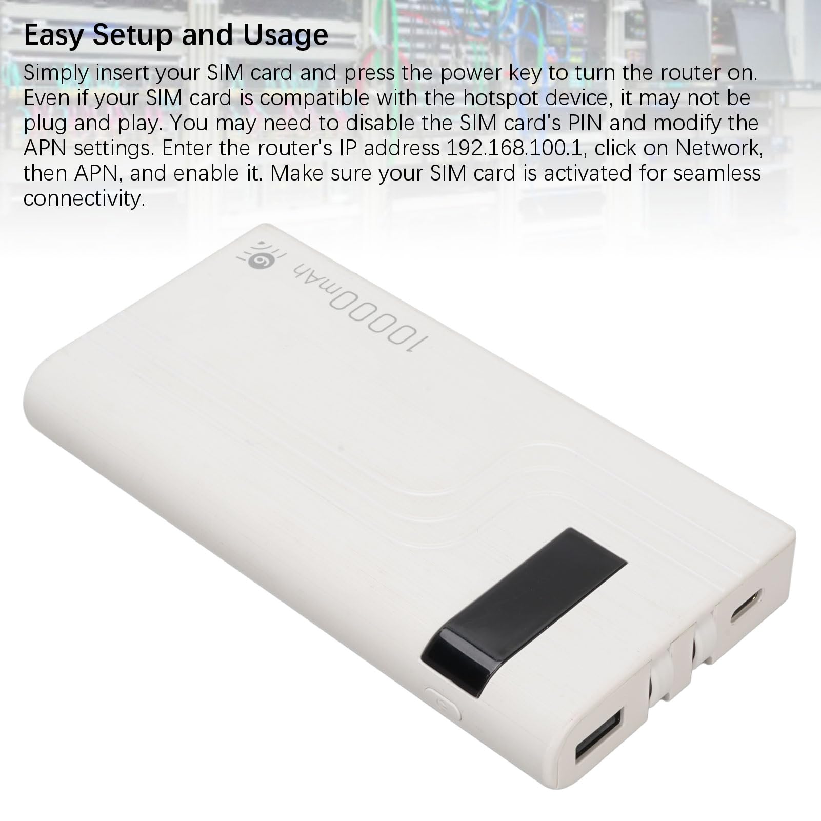 Generic Mobilny Router z Hotspotem 4G LTE Wydajny Bezprzewodowy Router z Gniazdem Karty SIM 300 Mb/s Wbudowany Akumulator 10000 MAh do Gier w Podróży na świeżym Powietrzu ABS Biały 1 Jednostka