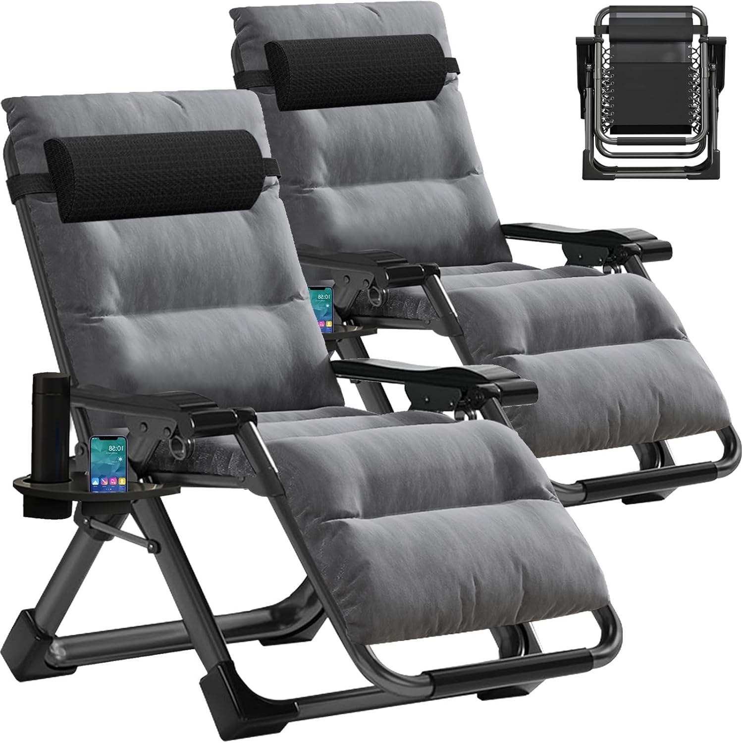 MOPHOTO Zero Gravity Chair, Outdoor Padded Lounge Chair with Side Table, Zero