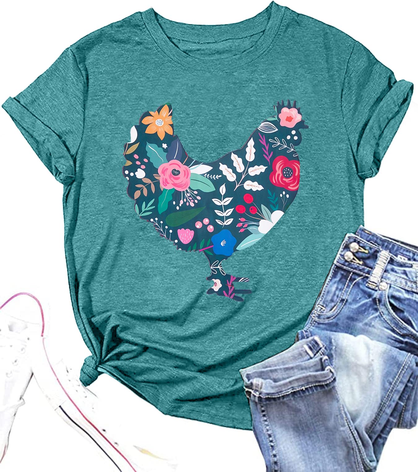 Chicken Shirt Women Cute Farm T Shirts Mom Country Causal Short Sleeve Tees Tops