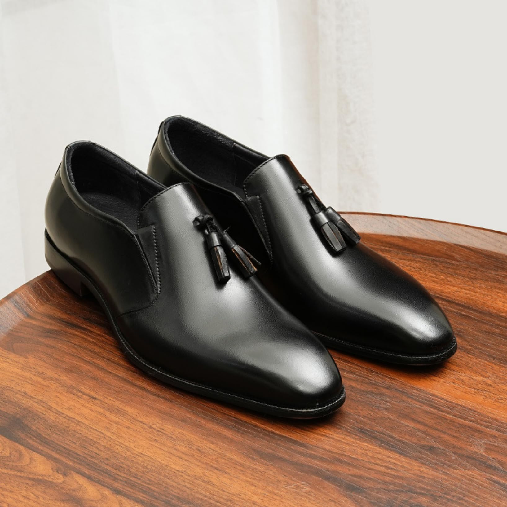 Genérico Zapatos De Vestir para Hombre Punta Fina Estilo Vintage, Mocasines De Charol con Borlas, Zapatos Slip-On Elegantes para Negocios Y Eventos