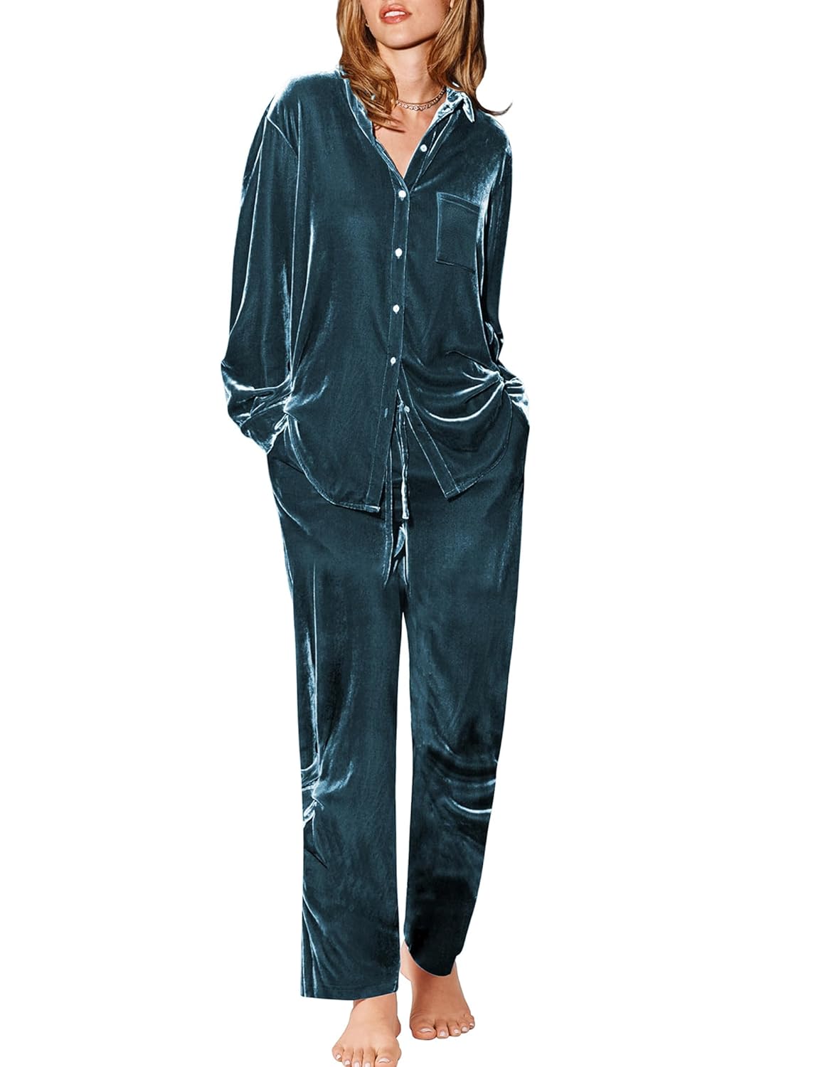 Ekouaer Velour Track Suits for Women Long Sleeve Pajama Set Casual 2 Piece Loungewear