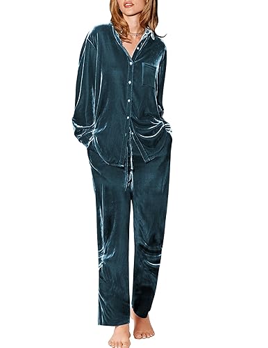 Ekouaer Velour Track Suits for Women Long Sleeve Pajama Set