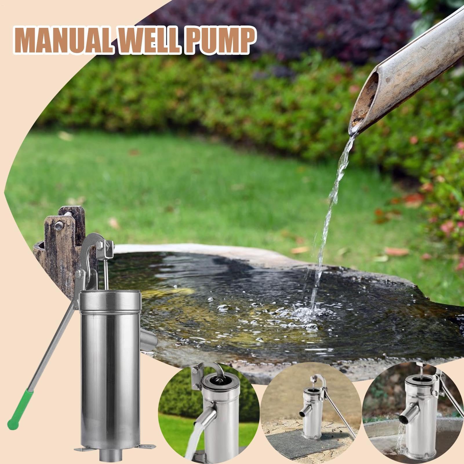 Pompa Manuale Per Pozzo | Pompa Mano Acqua Profonda,Alimentatore Fontana Per Prato Stagno Dispositivo Aspirazione Acciaio Inox