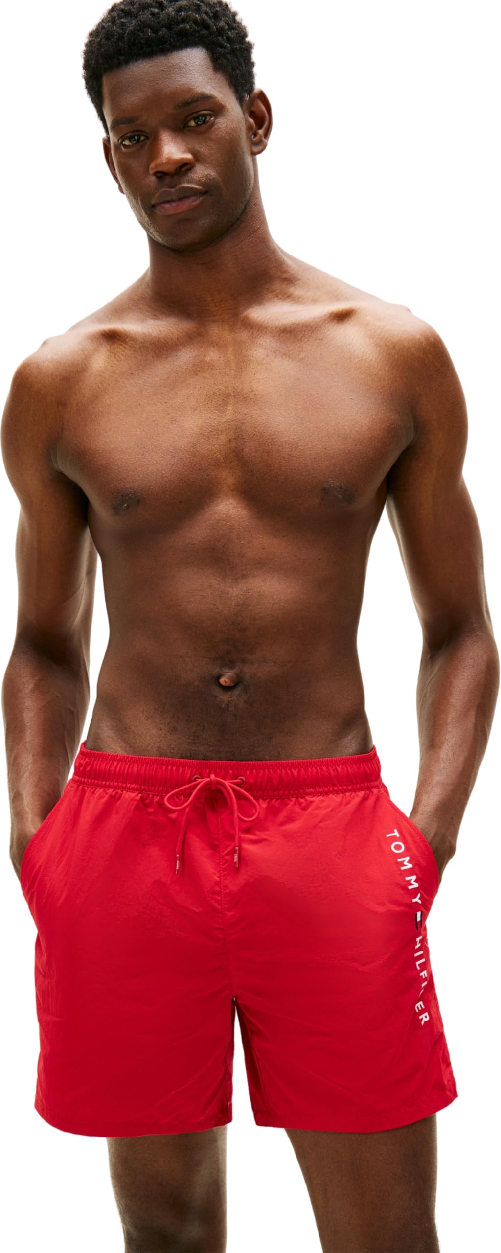 Tommy Hilfiger Men's Original Logo Mid Swim Shorts - Medium Red - M
