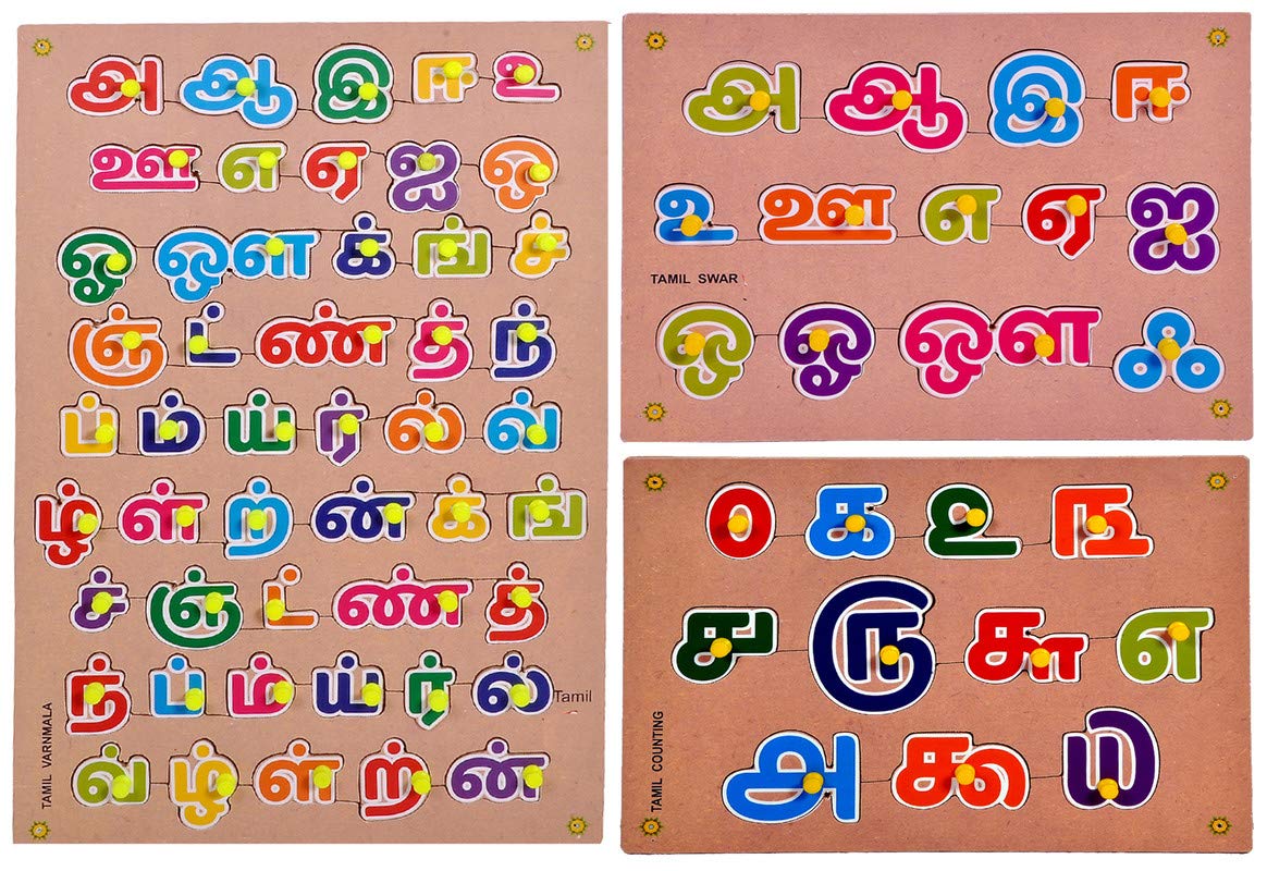 Learning Pinewood Wooden Puzzle Tamil Varnmala, Swar & Counting