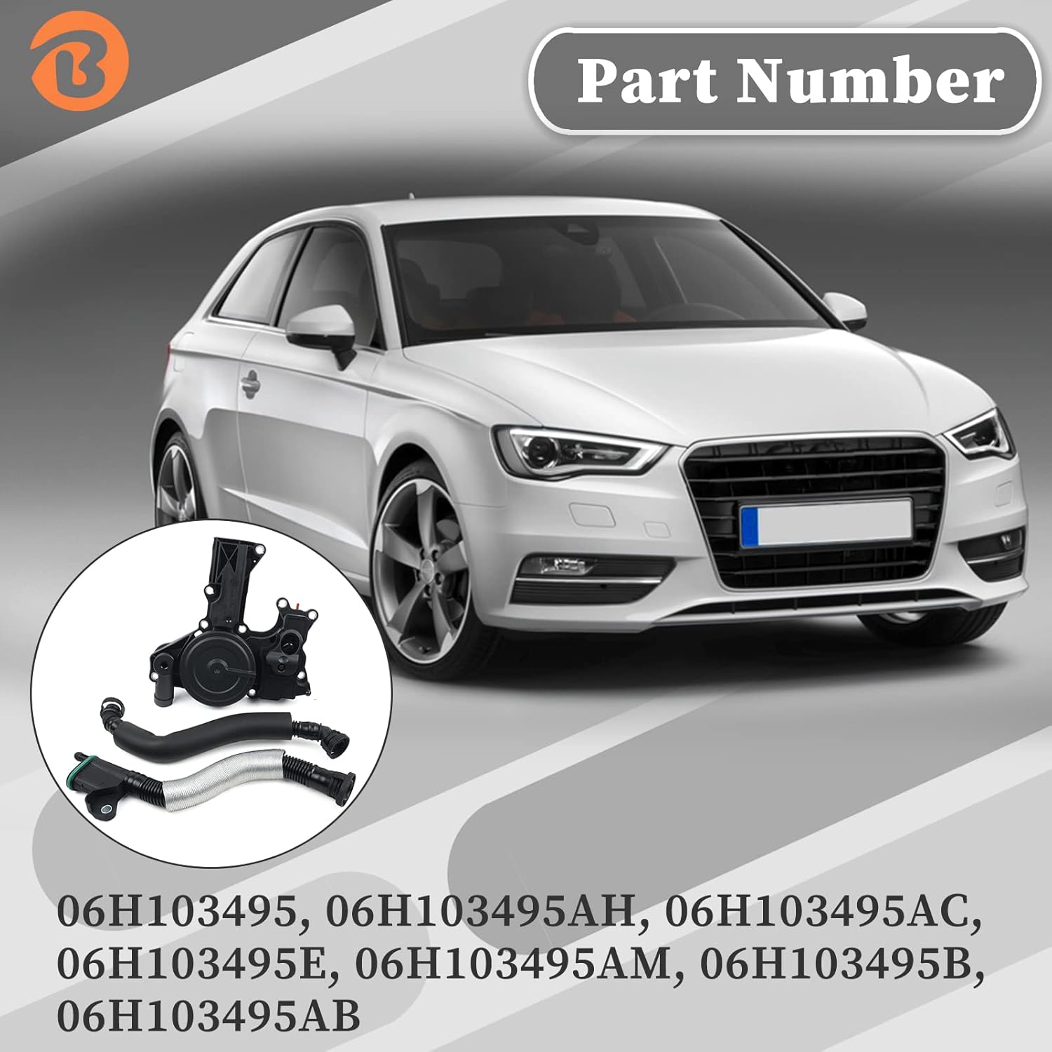 06H103495AH Oil Separator PCV Valve Assembly Compatible with A3 A4 A5 Q5 TT Beetle CC Golf Jetta Passat B6 Oil Separator PCV Valve Assembly Replaces# 06H 103 495A