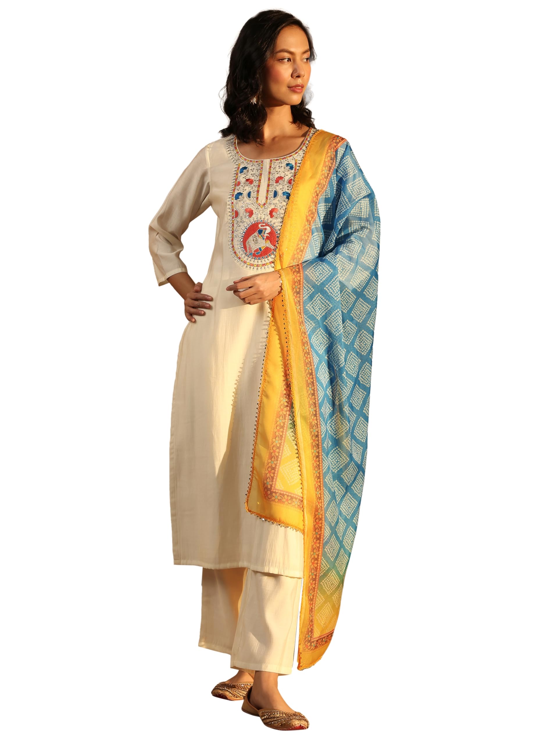 Embroidered Chanderi Silk Straight Kurta With Trouser and Dupatta-image-12