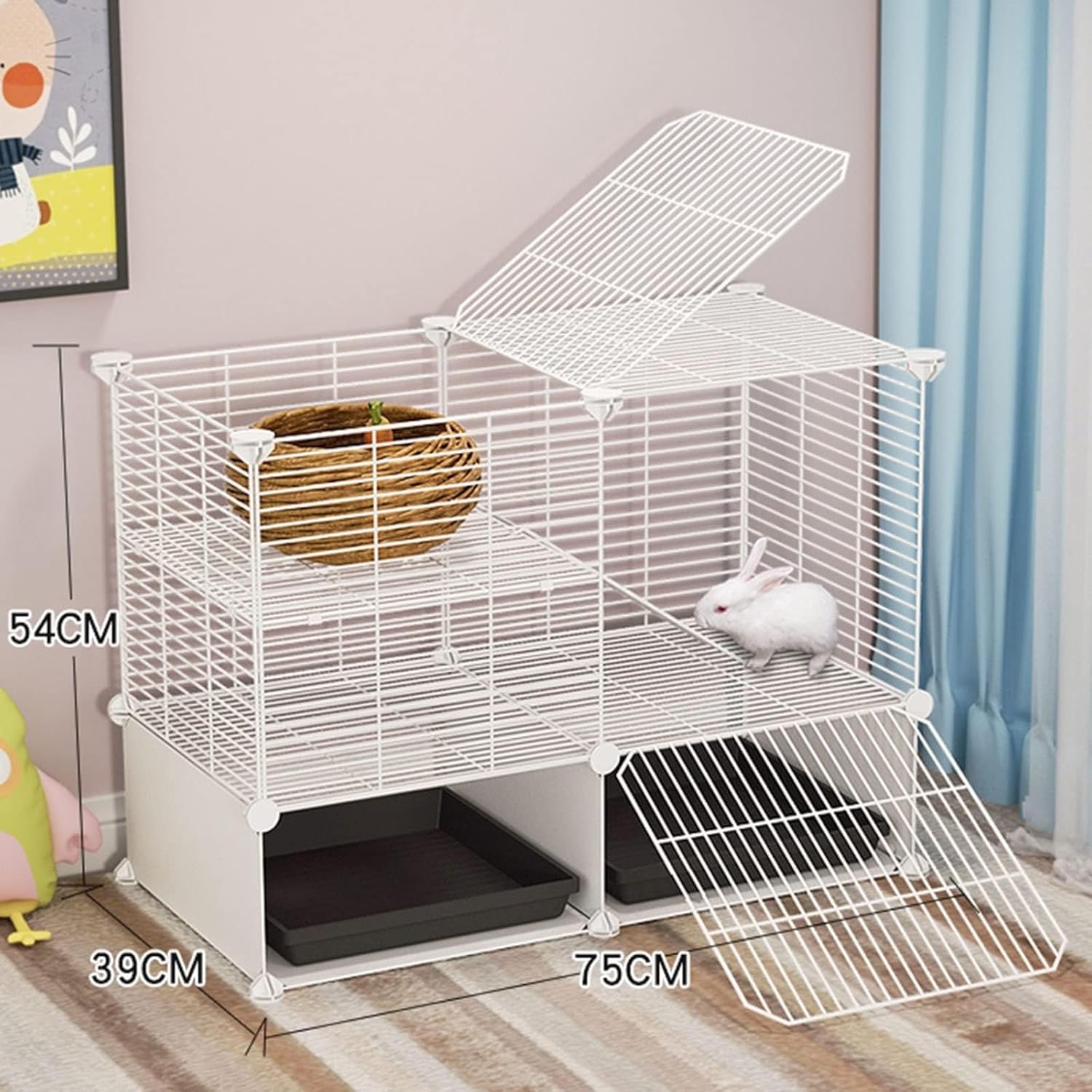 Rabbit Hutch Bunny Run Cage,Rabbit Cage Indoor Bunny Hutch - Guinea Pig Cages,pet Carrier,with Removable Pull-Out Trays for Small Animal(Color:B,Size:75 * 39 * 54cm)