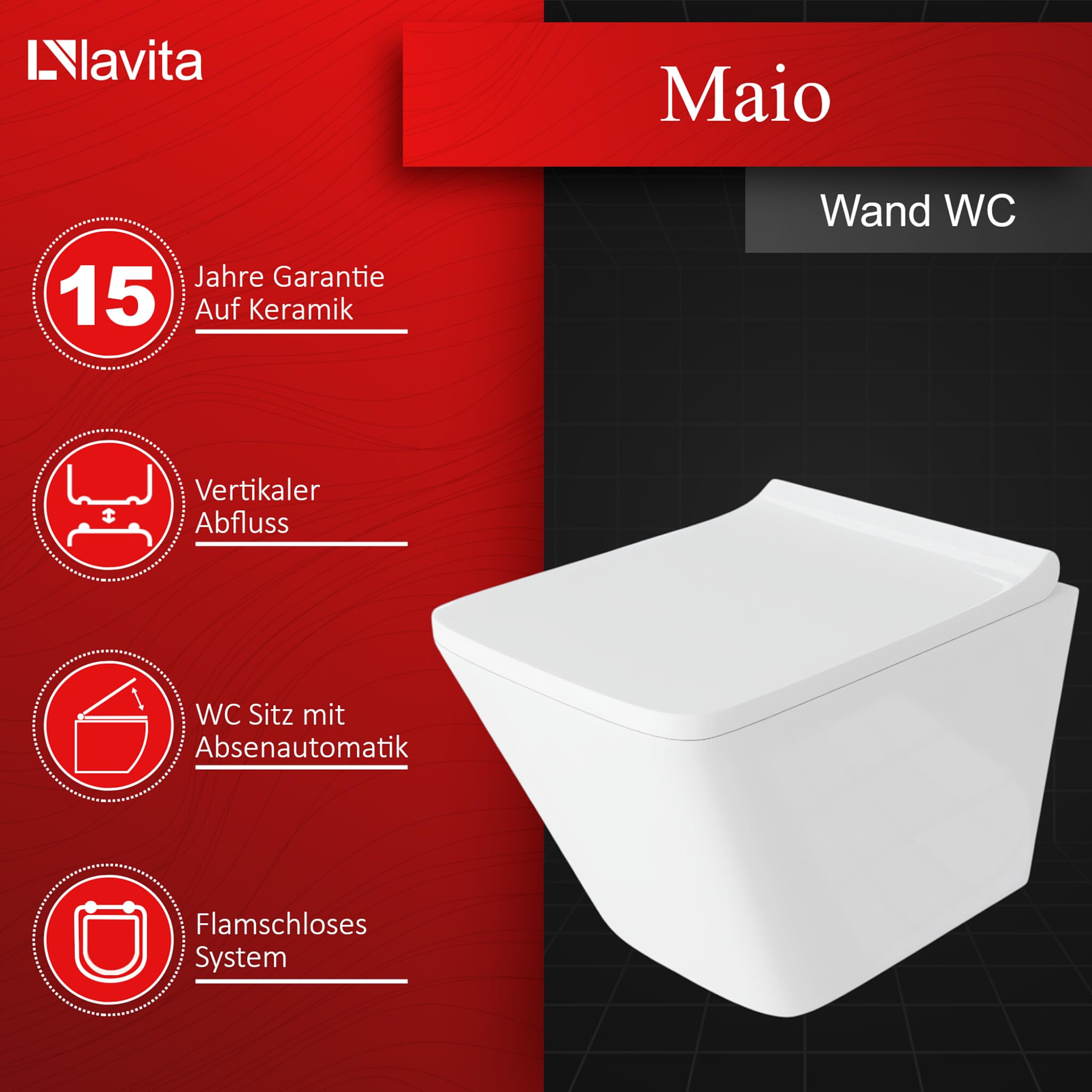 GEBERIT Duofix Basic Elemento de pared + Inodoro de descarga profunda Maio Blanco Sin reborde + Asiento de inodoro + blanco Juego completo Cisterna empotrada Inodoro Juego completo WC