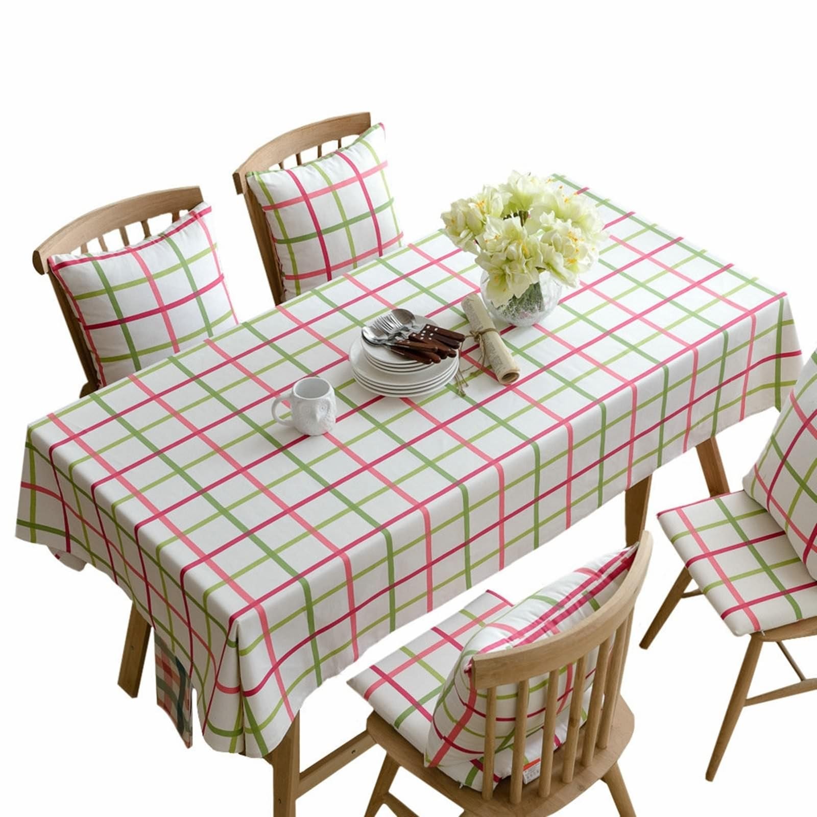 Tischdecke Abwaschbar 135X200CM, Baumwolle Tablecloth Quadratisches Gitter Rot Grün Tischdecke Rechteck