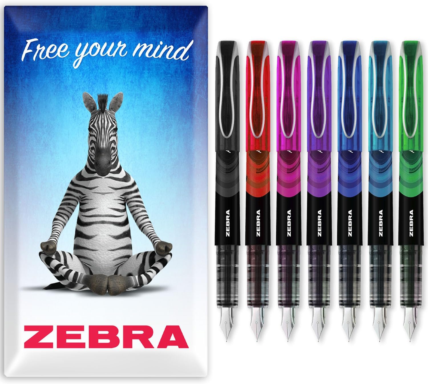 Zebra Fuente - Disposable Fountain Pen - One of Each Coloured Ink - Pack of 7