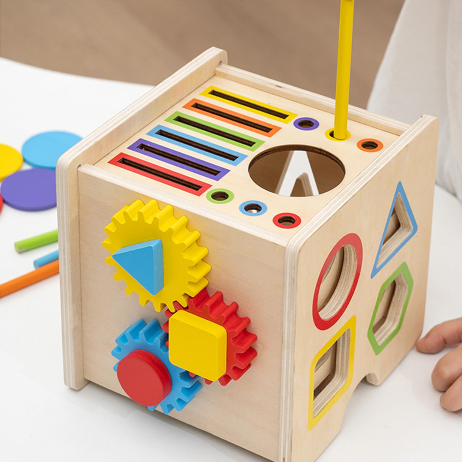Generico Cubo di attività in Legno 8 in 1 Giocattolo Educativo in Legno | Centro di Attività Per Bambini 1 6 Anni A Casa Scuola Festa Di Compleanno Playroom Per Ragazze E Ragazzi