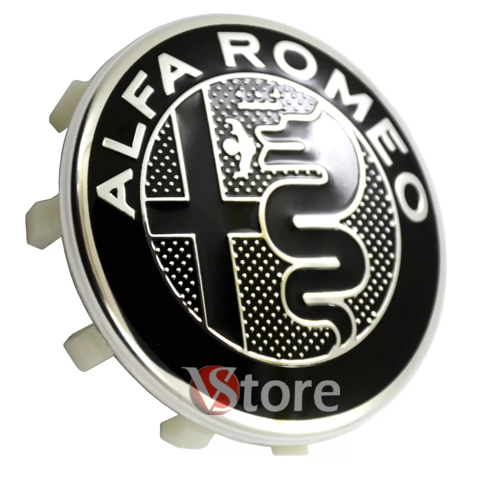 4 Tappi Coprimozzo 60mm Compatibili con ALFA ROMEO Giulietta Giulia 147 159 146 156 Brera Stemma New Black Nero