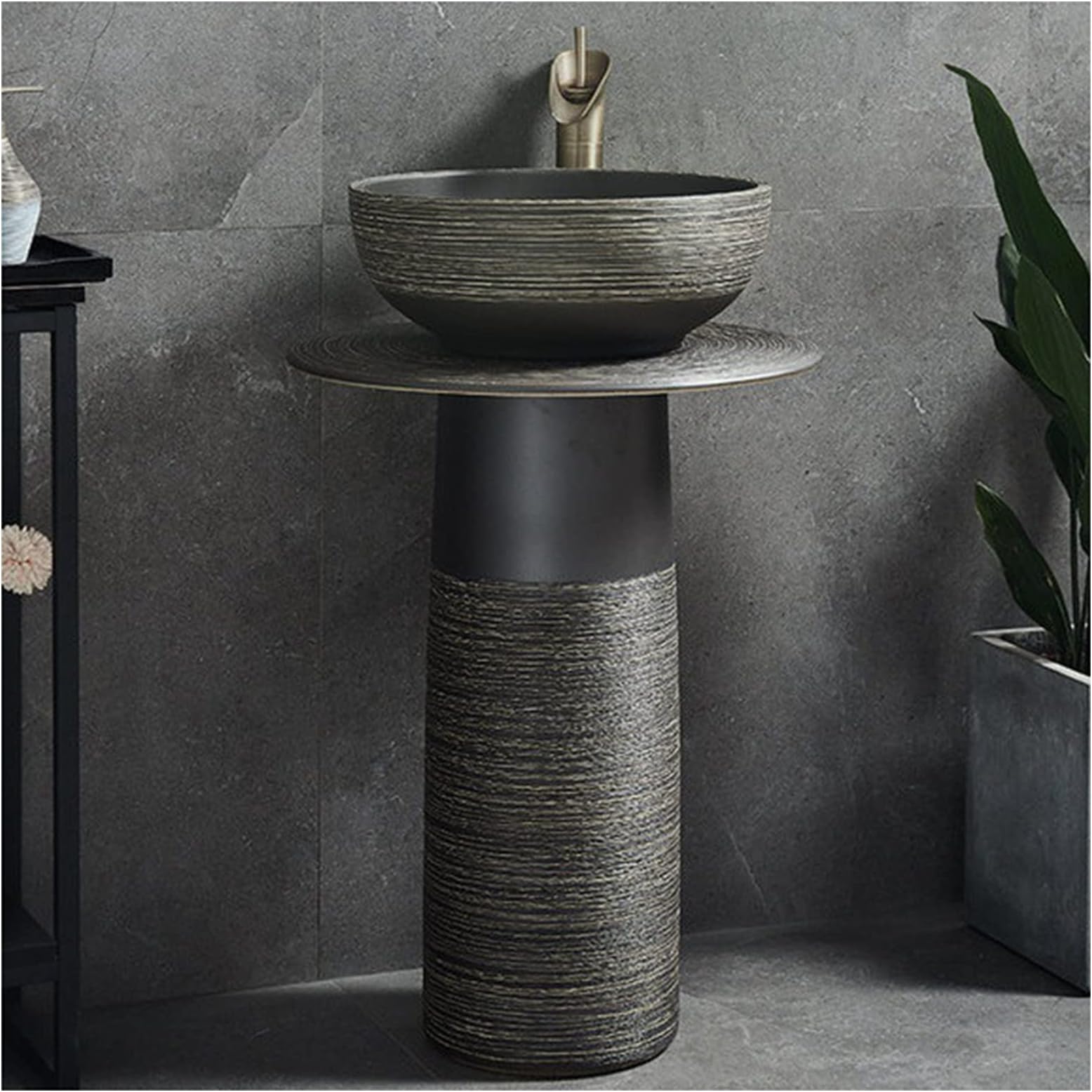 Amazon.com: YRRA Modern Ceramic Bathroom Basin Sink with Full Pedestal and One Tap Hole Round ...