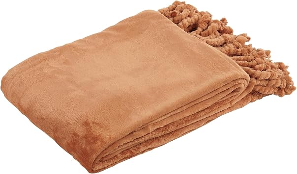 Home Soft Things Braided Bed Couch Throw Blankets, Burnt Orange, 50 x 60, Soft Fluffy Cozy Throw Blanket Accent Stylish Couch Cover Home Decor