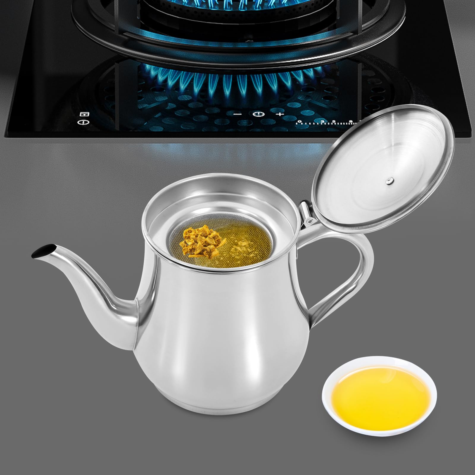 Séparateur d'huile en acier inoxydable 201 - Capacité : 1,36 l - Avec filtre amovible - Pour huile de friture, huile alimentaire, graisse de bacon - Argenté