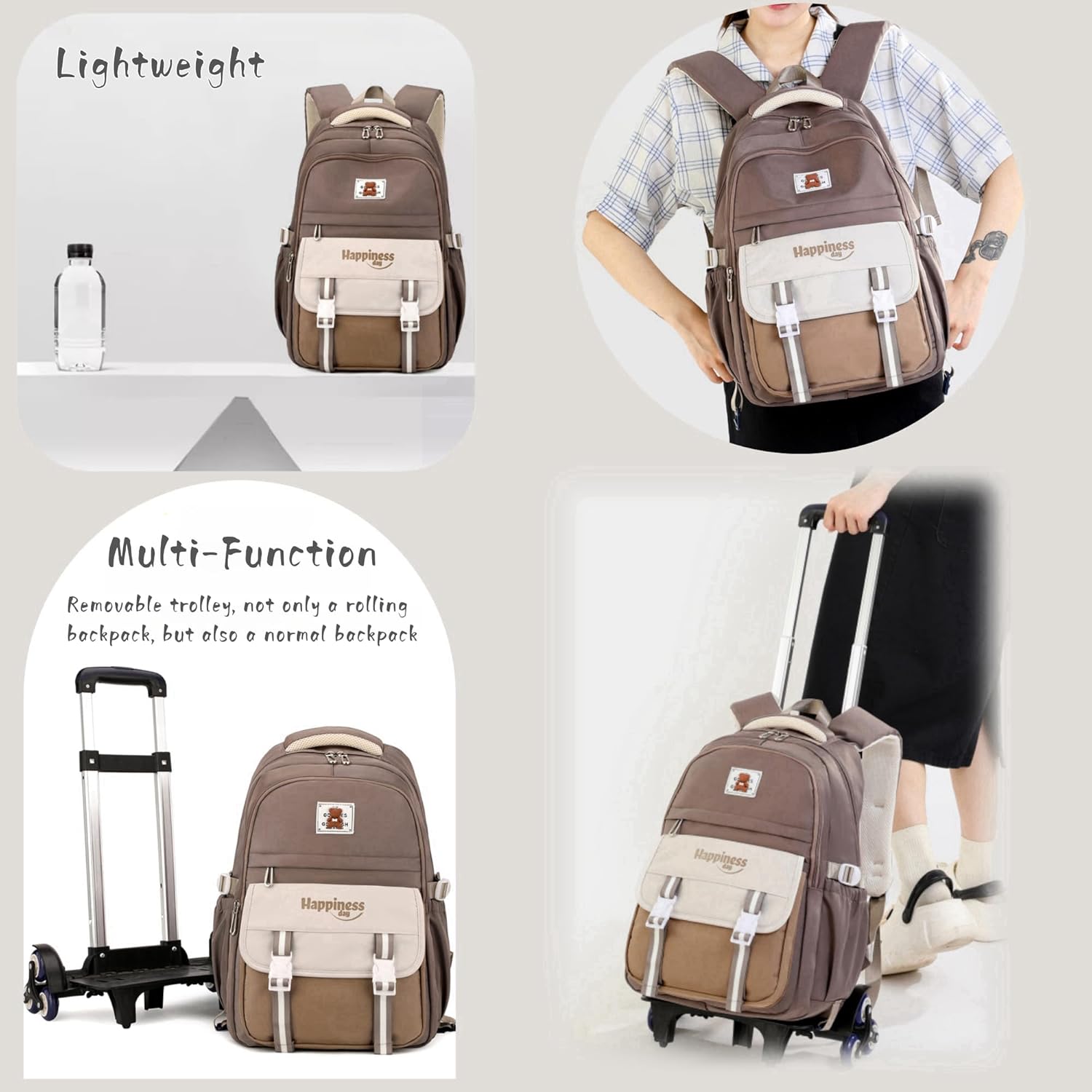 Purple Rolling Backpack for Girls Elementary Middle School Bags, Girls Backpack for Kids with 6 Wheels, Purple - Image 6