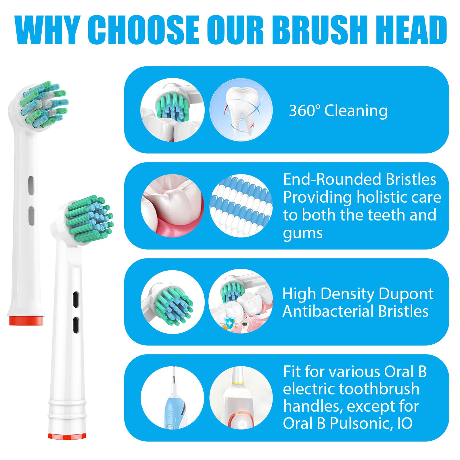 Juego de 8 Cabezales de Cepillo de Dientes de Repuesto GENKENT Compatible con Oral B Braun Pro 1000/500/1500/3000/5000/6000 Cross Action Head
