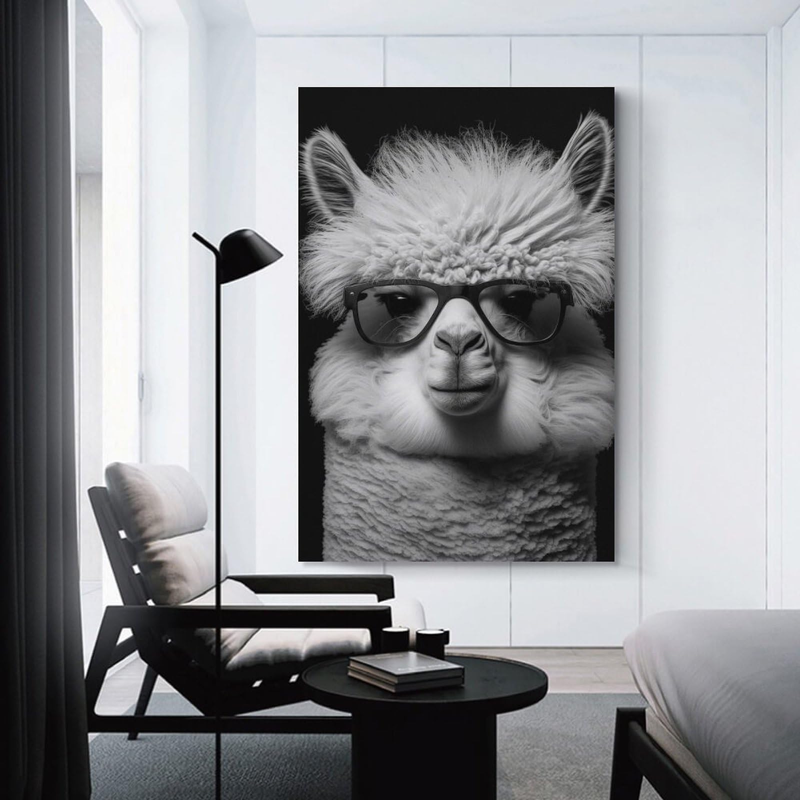 Junmoney Canvas Wall Decor Portrait of An Alpaca, 24x36inch(60x90cm), for Gallery Wall Layouts in Home Or Office, Home Wall Art for Statement Displays