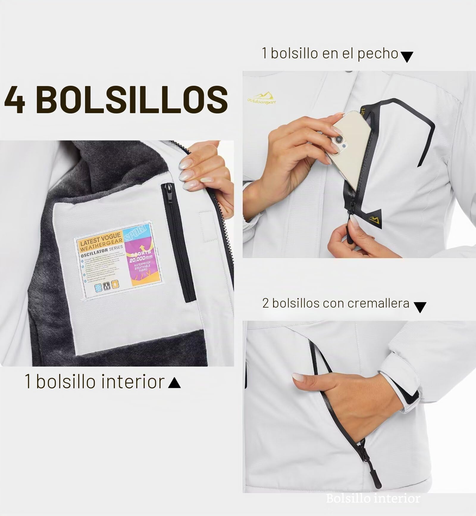 KEFITEVD Chaqueta Cálida de Invierno para Mujer al Aire Libre Abrigo Impermeable a Prueba de Viento Chaqueta de Esquí para Acampar con Capucha Desmontable