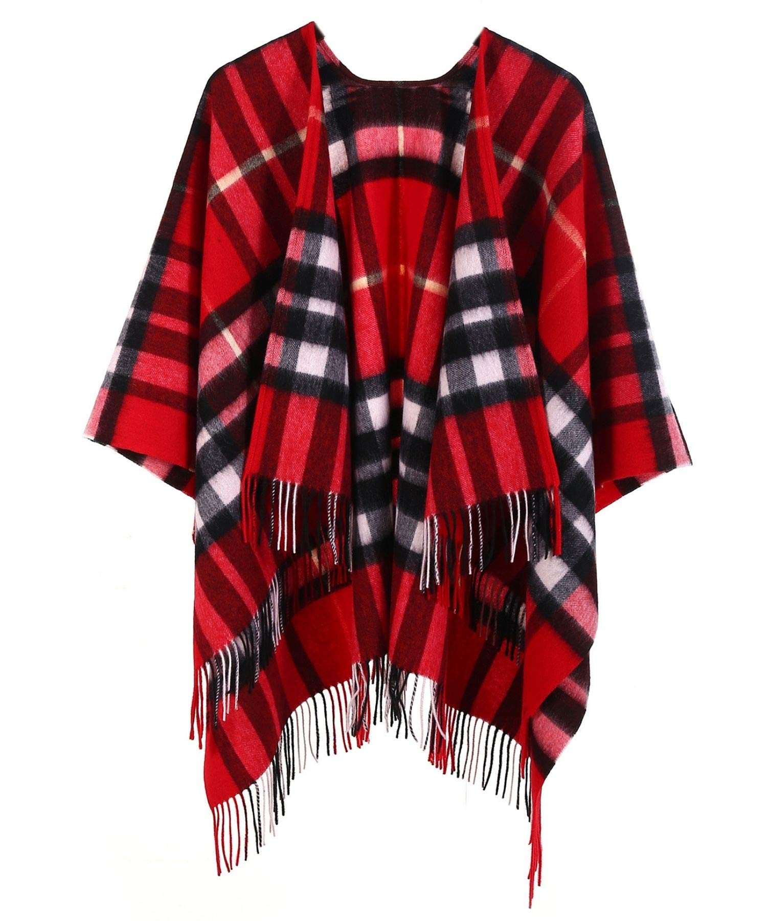 Edinburgh Cashmere Women's Exploded Royal Stewart Luxurious Large (Exploded Royal Stewart) Plaid Lambswool Cape 125Cmx124cm
