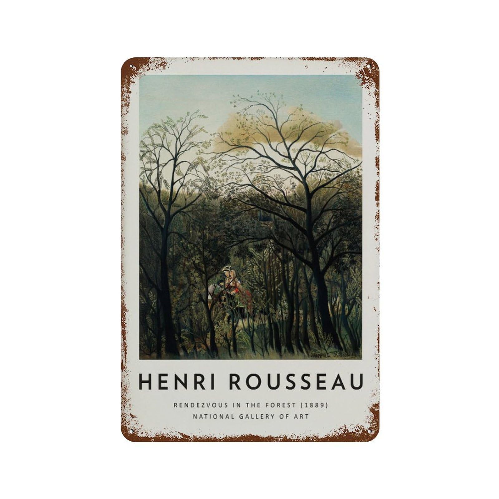 xiaoxiaoshen Henri Rousseau 'rendezvous in The Forest' Wall Decor Art Metal Tin Poster Modern Home Decor Art Home Bar Shop Decorations Vintage Sign 30x20cm