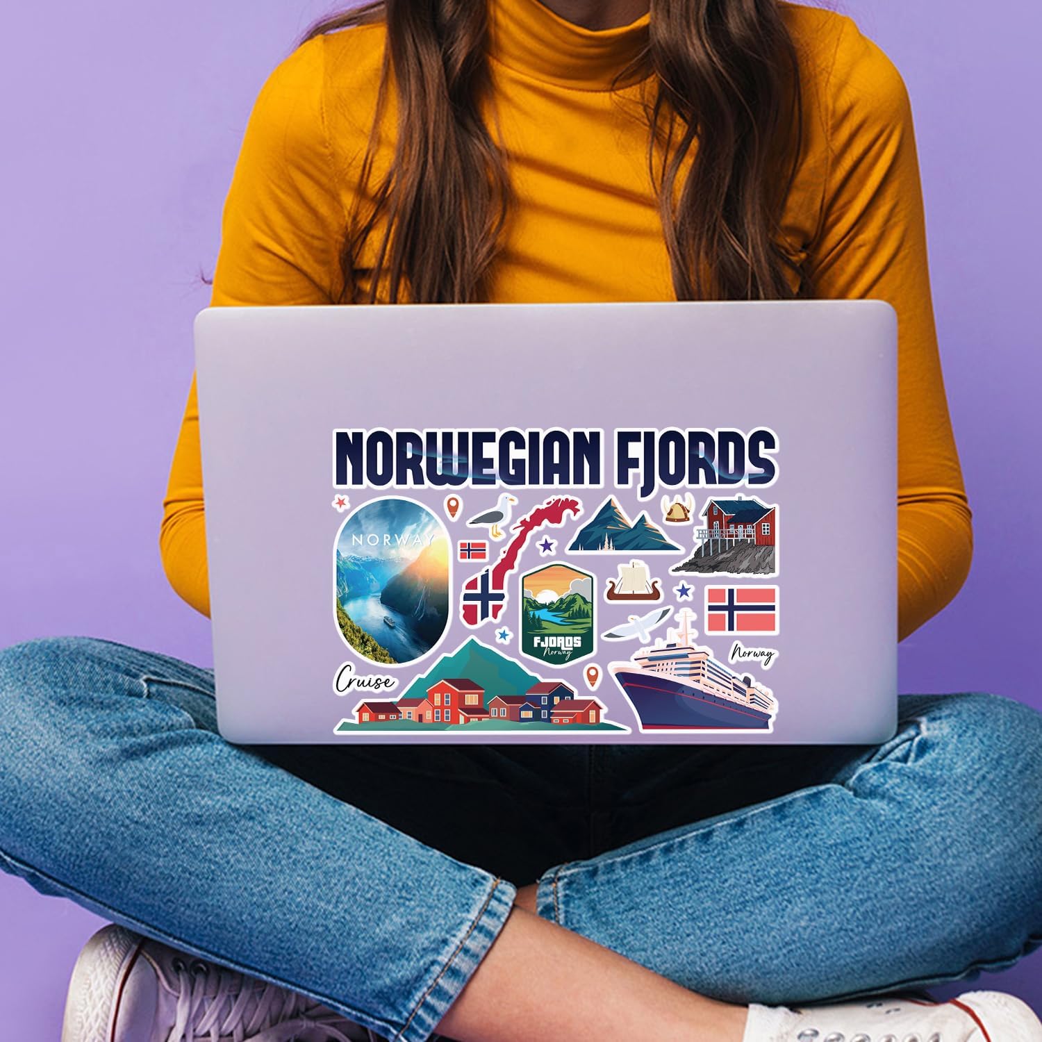 A5 Sticker Sheet Norwegian Fjords Vinyl Stickers - Norway Landmarks Cruise Ship Map Stamp Flag Travel Holiday Scrapbook Aesthetic #83033