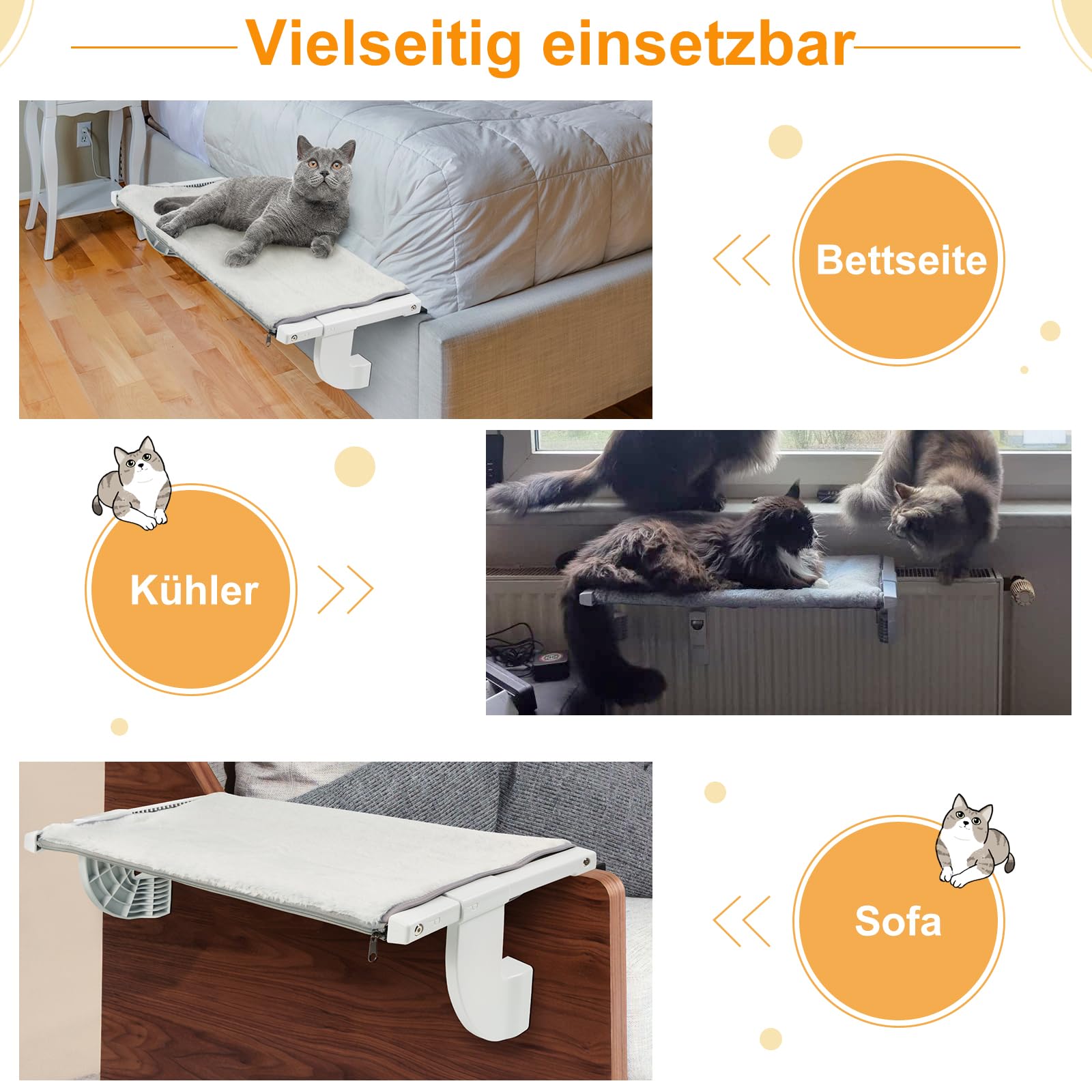 GUUSII HOME Katzenliege Balkon Fensterhängematte für Heizung Heizkörper 56 * 34.5cm Hängematte für Katzenfenster Katzen Fensterliege Fensterplätze Katzenbett Fensterbank Fensterliegeplatz (S)