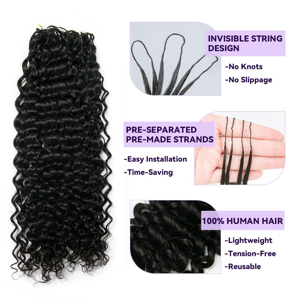 Feather Crochet Human Hair Extensions Water Wave Reusable Human Crochet Hair 120G 100 Strands Pre-Separated Crochet Human Hair 18 Inch NC