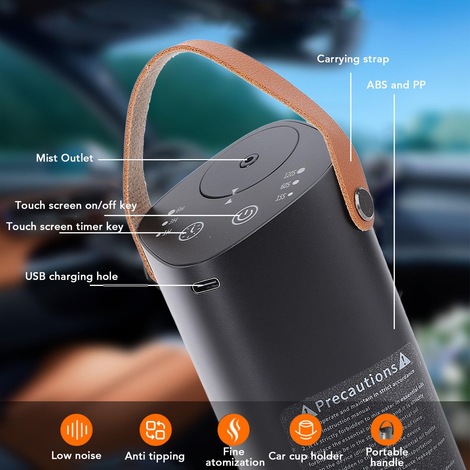 GOWENIC Diffusore di Oli Essenziali Senza Acqua per Auto, Diffusore di Aromaterapia Portatile in Alluminio con Timer, Macchina per Fragranze per Auto a Basso Rumore per Ufficio Camera da Letto, di