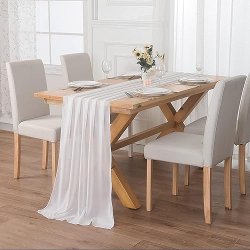 Miniatura 10 de Paquete de 12 caminos de mesa de gasa azul bebé de 10 pies, camino de mesa de tul transparente de 29 x 120 pulgadas, camino de mesa romántico para